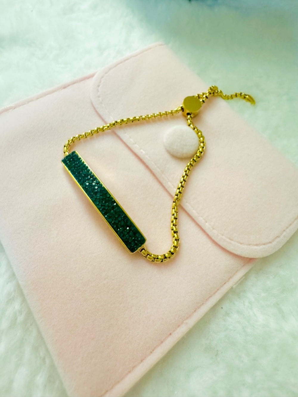 Gold Chain Bracelet with Emerald Green Bar